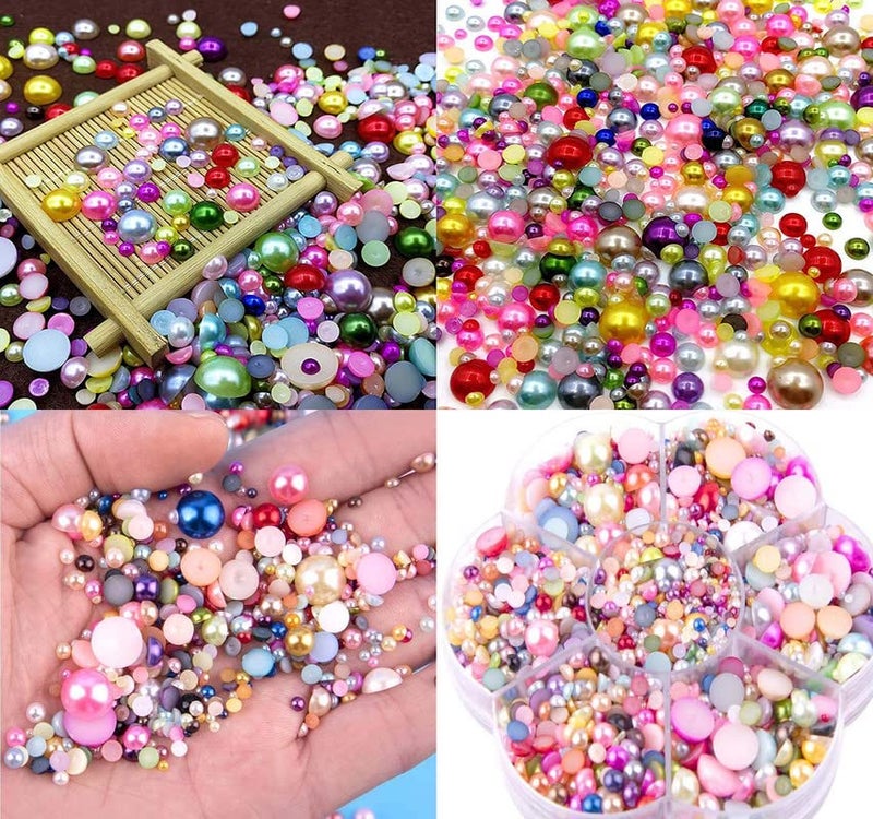 DIY Crafts 200 Pcs, Mix Sizes, Mixed Colours Sizes Half Pearl Bead Flat Back Plastic Beads for DIY Craft, Nail, Decor, Scrapbooking DIY Decor Ho(200 Pcs, Mix Sizes), Multicolor - Image 1