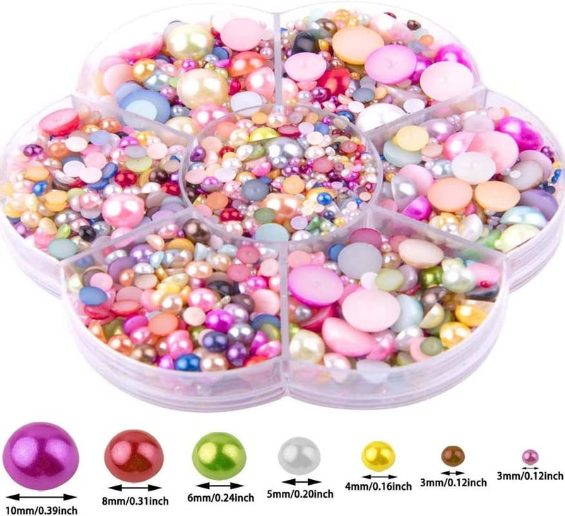 DIY Crafts 200 Pcs, Mix Sizes, Mixed Colours Sizes Half Pearl Bead Flat Back Plastic Beads for DIY Craft, Nail, Decor, Scrapbooking DIY Decor Ho(200 Pcs, Mix Sizes), Multicolor - Image 2