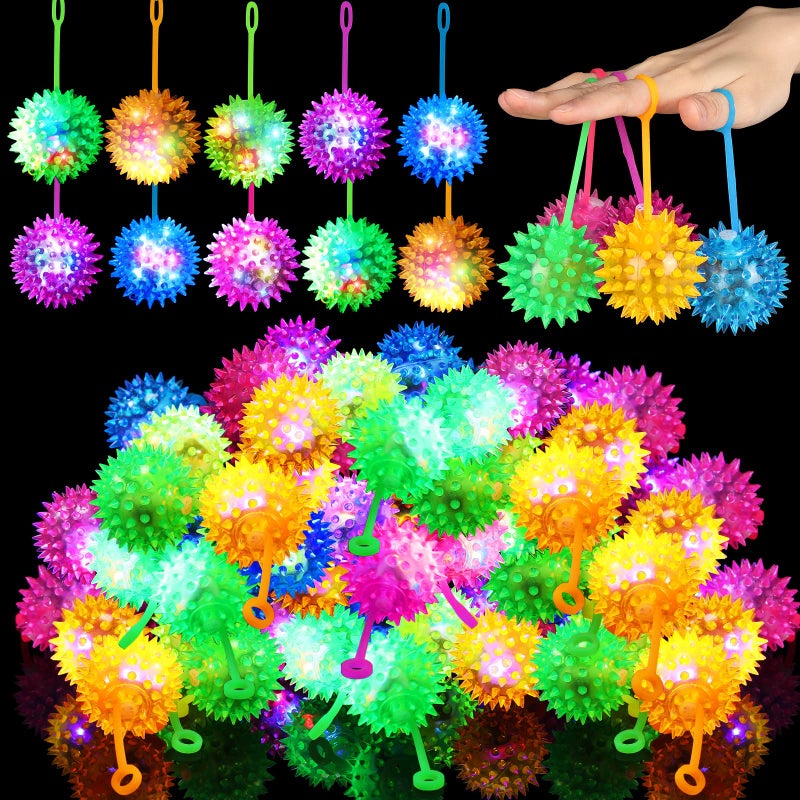 Sotiff 400 Pcs Light up Ball Spiky LED Bouncy Ball Flashing Squeaky Multicolor Puffer Toy Rubber Sensory Toy Carnival Prizes Bulk Party Favors for Teens Adults Children - Image 3