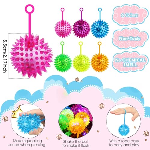 Sotiff 400 Pcs Light up Ball Spiky LED Bouncy Ball Flashing Squeaky Multicolor Puffer Toy Rubber Sensory Toy Carnival Prizes Bulk Party Favors for Teens Adults Children - Image 5