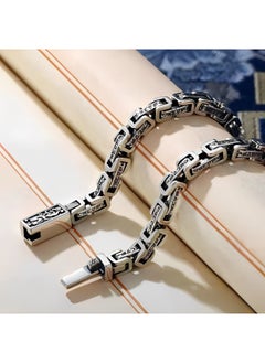 REOCLE Men's Bracelet Hand Engraved Square Chain Bracelet 925 Sterling Silver Bracelet Retro Bracelet with Engraved Pattern  - Image 4