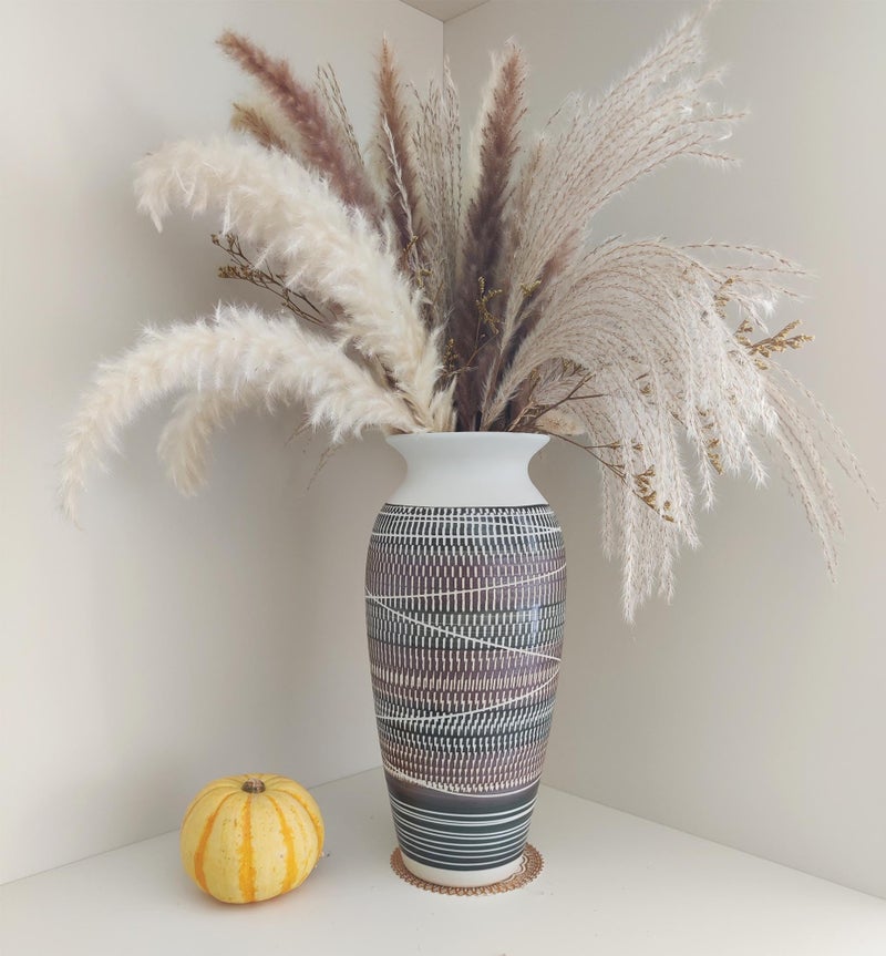 HUBUISH Ceramic Rustic Farmhouse Vase, 12.6" Large Vintage Flower vase for Home Decor, Tall Boho Textured Vases for Living Room, Table, Mantel, Shelf and Centerpieces Decor and Housewarming (C) - Image 3