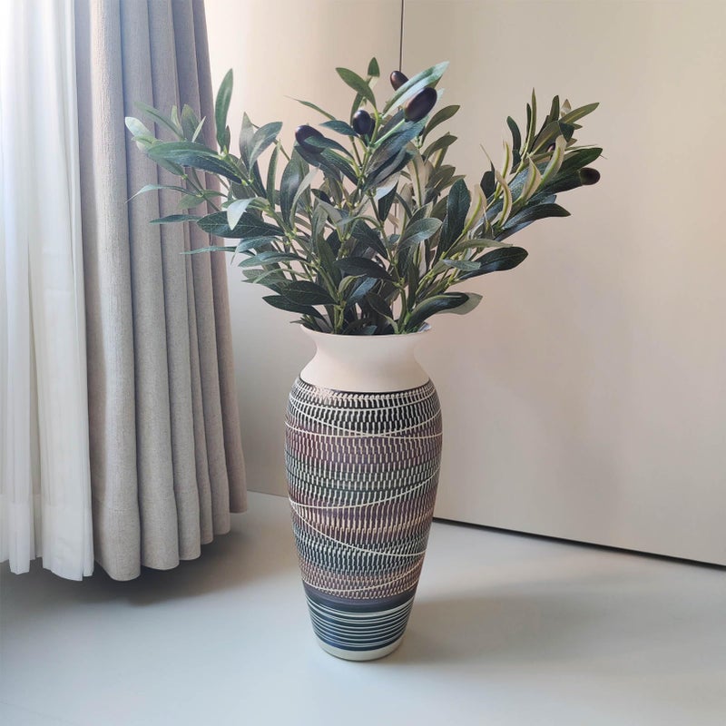 HUBUISH Ceramic Rustic Farmhouse Vase, 12.6" Large Vintage Flower vase for Home Decor, Tall Boho Textured Vases for Living Room, Table, Mantel, Shelf and Centerpieces Decor and Housewarming (C) - Image 5