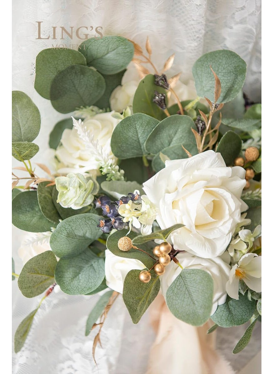 Ling's moment Ling's Moment White Flowers Artificial  Ivory & Cream Fake Flowers Eucalyptus Greenery Combo Box Set for DIY Wedding Bridal Bouquet  Centerpieces  Home Decor  Floral Arrangement Decor  etc.  - Image 5