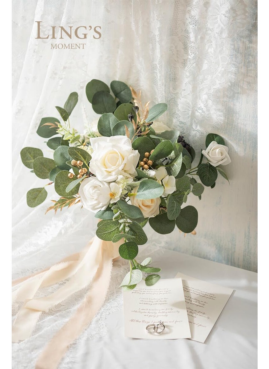 Ling's moment Ling's Moment White Flowers Artificial  Ivory & Cream Fake Flowers Eucalyptus Greenery Combo Box Set for DIY Wedding Bridal Bouquet  Centerpieces  Home Decor  Floral Arrangement Decor  etc.  - Image 3