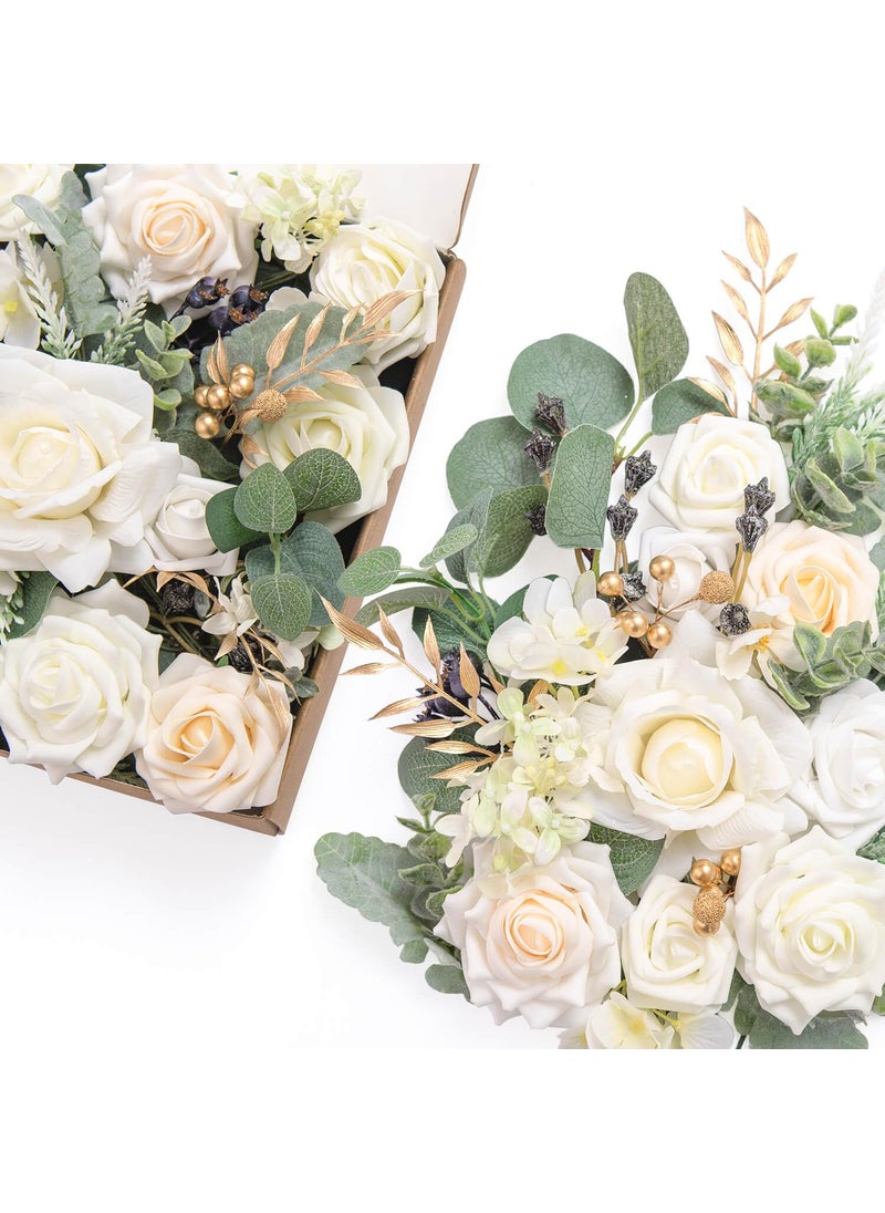 Ling's moment Ling's Moment White Flowers Artificial  Ivory & Cream Fake Flowers Eucalyptus Greenery Combo Box Set for DIY Wedding Bridal Bouquet  Centerpieces  Home Decor  Floral Arrangement Decor  etc.  - Image 1