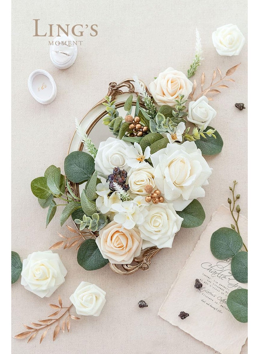 Ling's moment Ling's Moment White Flowers Artificial  Ivory & Cream Fake Flowers Eucalyptus Greenery Combo Box Set for DIY Wedding Bridal Bouquet  Centerpieces  Home Decor  Floral Arrangement Decor  etc.  - Image 2