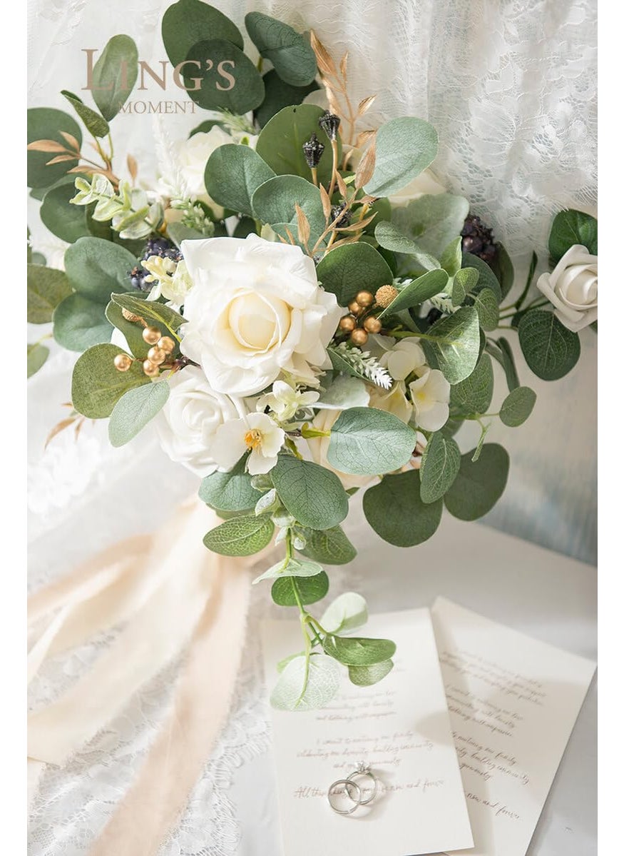 Ling's moment Ling's Moment White Flowers Artificial  Ivory & Cream Fake Flowers Eucalyptus Greenery Combo Box Set for DIY Wedding Bridal Bouquet  Centerpieces  Home Decor  Floral Arrangement Decor  etc.  - Image 4