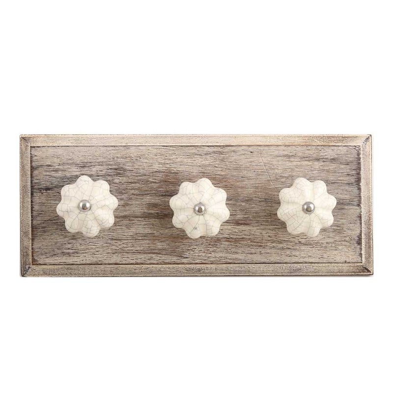 Indian-Shelf IndianShelf Handmade Melon Hooks Crackle Hangers Wall Mount Hanging Coat Key Towel Hat Mug Utensils Heavy Duty Wooden_Cream_4 Inches1 Piece - Image 1