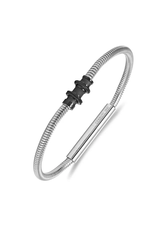 شيروتي 1881 Cerruti 1881 Flavio Silver Stainless Steel Cable with Grey Small Motif Bracelet for Men