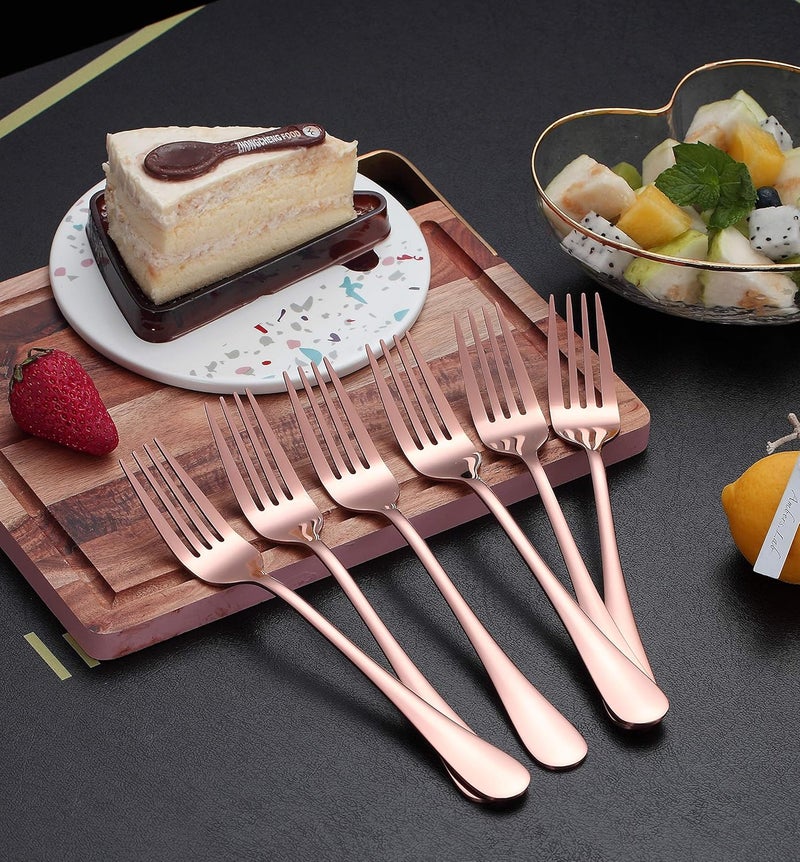 Kyraton Rose Gold Dinner Fork 6 Pieces, Stainless Steel 8.17 Inch Forks Rose Gold Titanium Plating Silverware, Copper Forks Set of 6 - Image 4