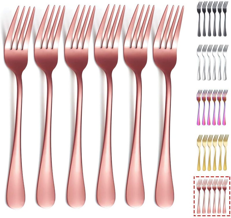 Kyraton Rose Gold Dinner Fork 6 Pieces, Stainless Steel 8.17 Inch Forks Rose Gold Titanium Plating Silverware, Copper Forks Set of 6 - Image 1