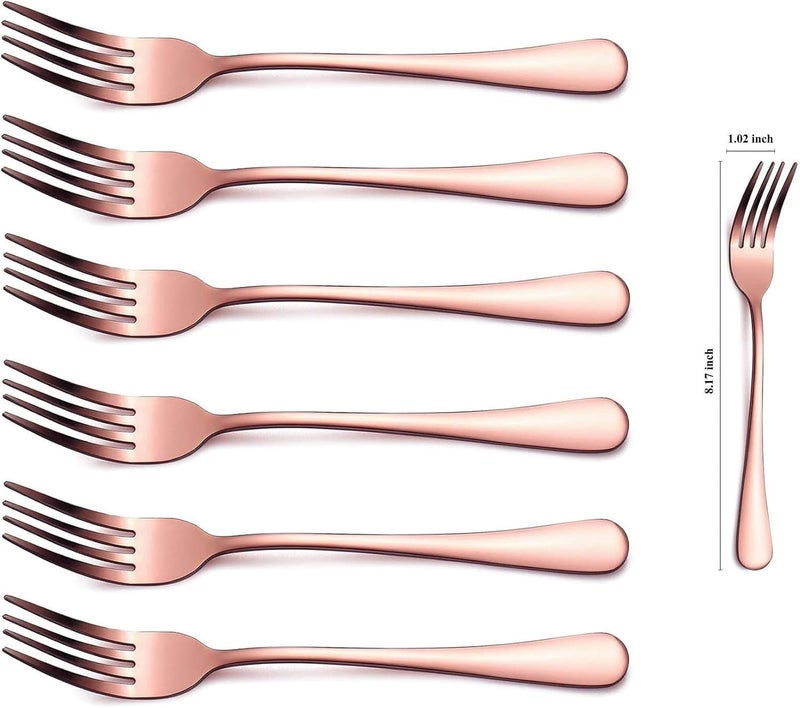 Kyraton Rose Gold Dinner Fork 6 Pieces, Stainless Steel 8.17 Inch Forks Rose Gold Titanium Plating Silverware, Copper Forks Set of 6 - Image 2