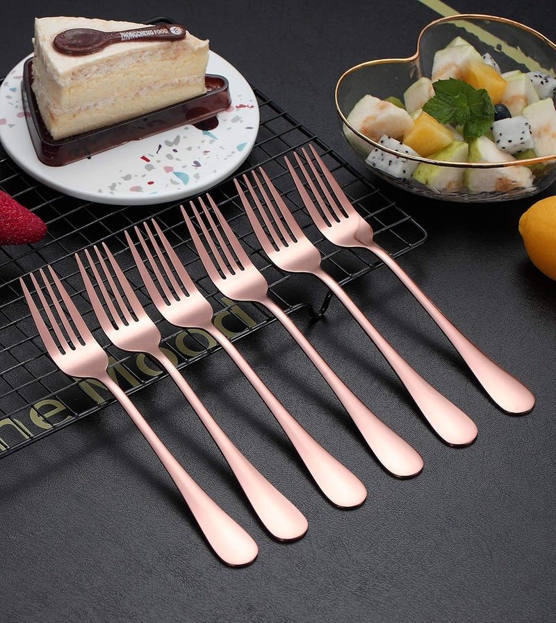 Kyraton Rose Gold Dinner Fork 6 Pieces, Stainless Steel 8.17 Inch Forks Rose Gold Titanium Plating Silverware, Copper Forks Set of 6 - Image 3