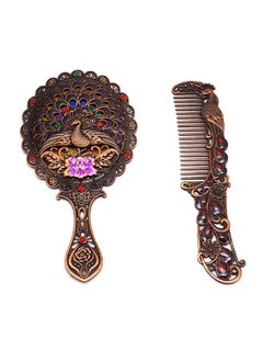 immatgar immatgar pharaonic Peafowl makeup pocket mirror with comb ancient Egyptian souvenirs gifts for women and mother from Egypt (Peafowl 3 - Red - 13 CM Tall)  - Image 3