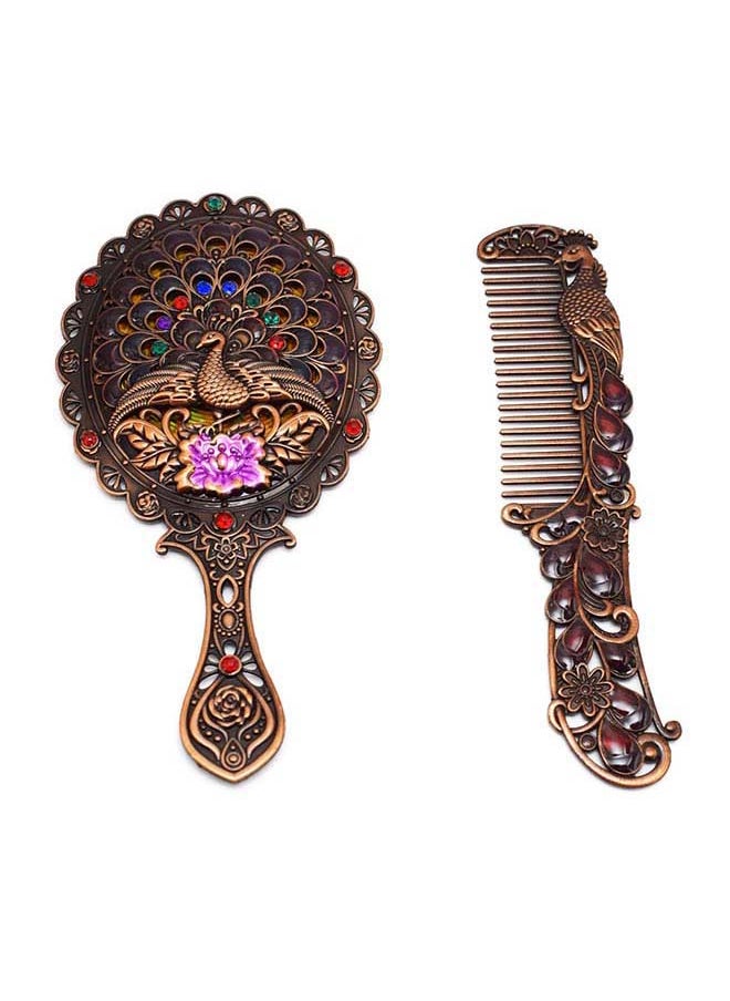 immatgar immatgar pharaonic Peafowl makeup pocket mirror with comb ancient Egyptian souvenirs gifts for women and mother from Egypt (Peafowl 3 - Red - 13 CM Tall)  - Image 3