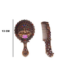 immatgar immatgar pharaonic Peafowl makeup pocket mirror with comb ancient Egyptian souvenirs gifts for women and mother from Egypt (Peafowl 3 - Red - 13 CM Tall)  - Image 2