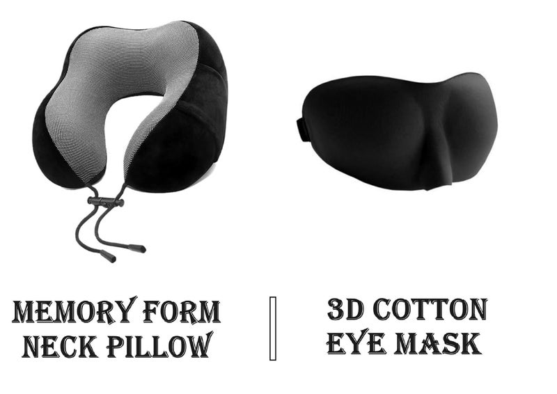 Inditradition Memory Foam Luxury Travel Neck Pillow with 3D Contoured Eye Mask (Combo Pack) | Super Soft Breathable Fabric for Long Travel (Black) - Image 2
