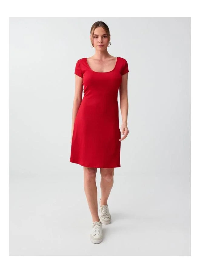 Jimmy Key Red Slim Fit V-Neck Short Sleeve Knit Mini Dress.