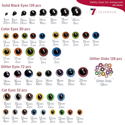 SEVENSUN Safety Eyes 636 PCS Set 6mm-20mm, Crochet Safety Eyes and Noses for Crocheting Amigurumi Crochet Animals 3D Glitter Craft Doll Eye Glasses - Image 2