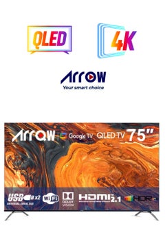 آركيو تلفزيون Google الذكي ARRWQ مقاس 75 بوصة 4K QLED Ultra HD، تحكم صوتي بدون استخدام اليدين، Game Master، Dolby Vision + Atmos، 4K HDR10+، اتصال سهل مع أجهزة Android وApple  - Image 1