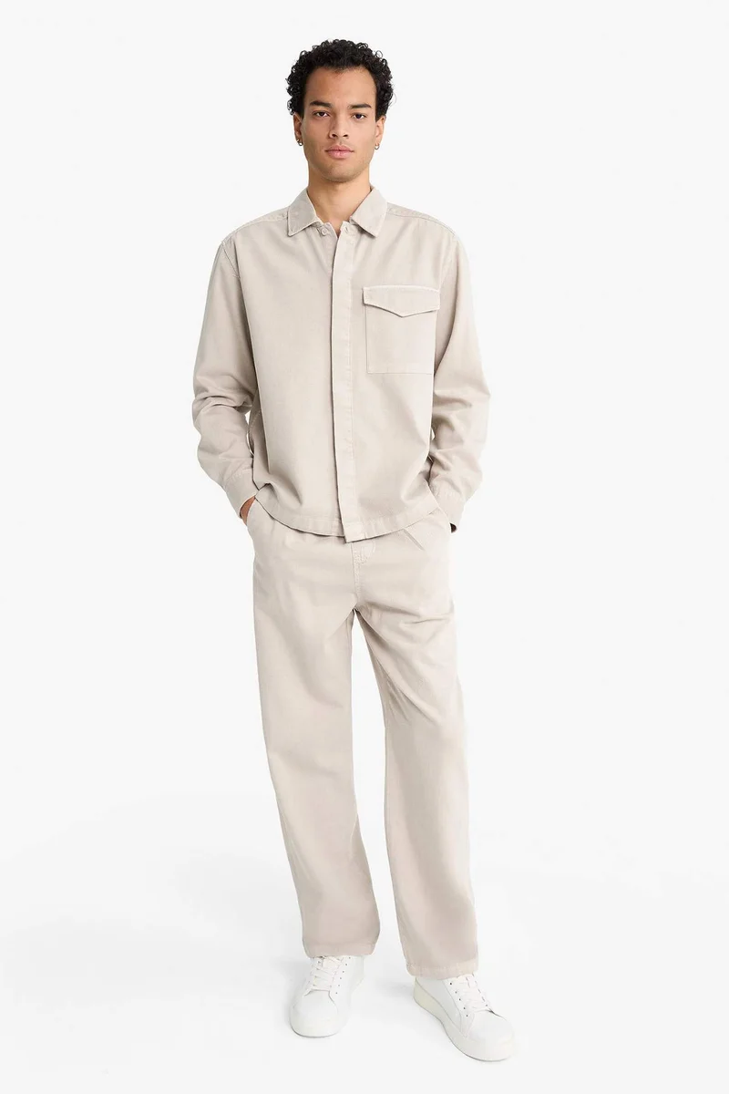 ديفاكتو Boxy Fit Polo Neck Twill Long Sleeve Shirt