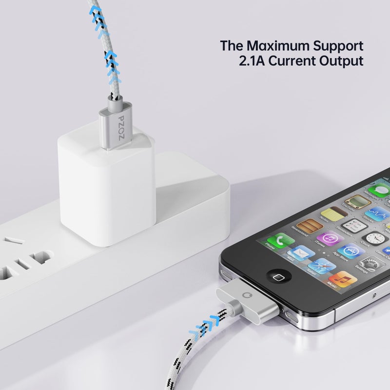 pzoz 30 Pin Cable for iPhone 4s/4/3G/3Gs, USB Charging and Charger Cable Sync Connector Data Cable for iPhone 4/ 4s, Old iPad 3/2/1 Generations,iPod Classic Touch Nano (3.3 Feet) (Gray) - Image 3