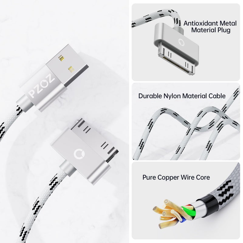 pzoz 30 Pin Cable for iPhone 4s/4/3G/3Gs, USB Charging and Charger Cable Sync Connector Data Cable for iPhone 4/ 4s, Old iPad 3/2/1 Generations,iPod Classic Touch Nano (3.3 Feet) (Gray) - Image 5
