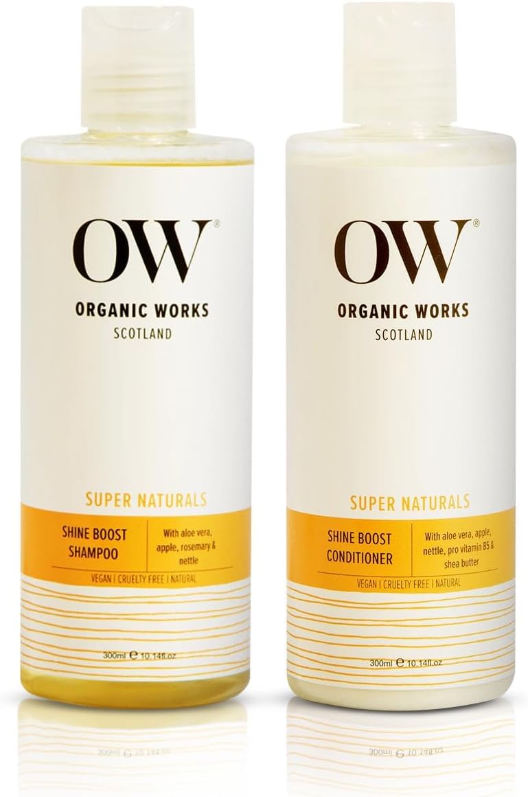 Organic Works Shine Boost Shampoo and Conditioner Combo Set With Aloe Vera Nettle Rosemary Shea Butter 9999 Natural 2023 Organic 100 Vegan CrueltyFree Haircare For All Hair Types