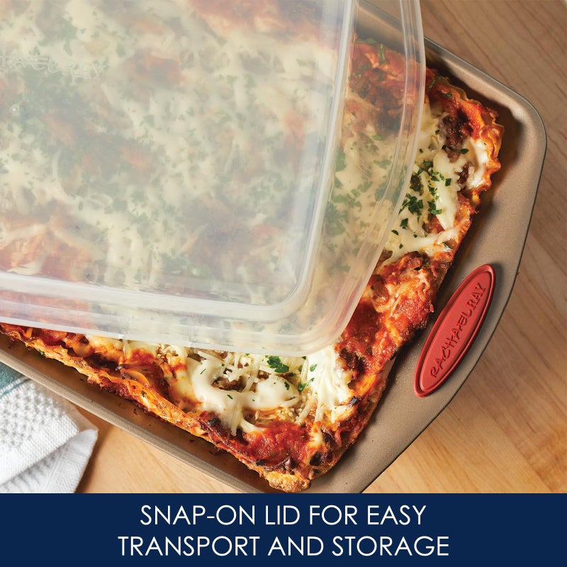 Rachael Ray Cucina Nonstick Bakeware Set Baking Cookie Sheets Cake Muffin Bread Pan, 10 Piece, Latte Brown with Cranberry Red Grips - Image 5