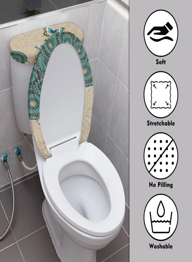 Daulesho Swallowtail Butterfly Bathroom Toilet Seat Cover Set, Ethnic Mandala Floral Toilet Lid Cover Tank Cover, Turquoise Aesthetic Butterflies Durable Indoor Universal Fit - Image 3