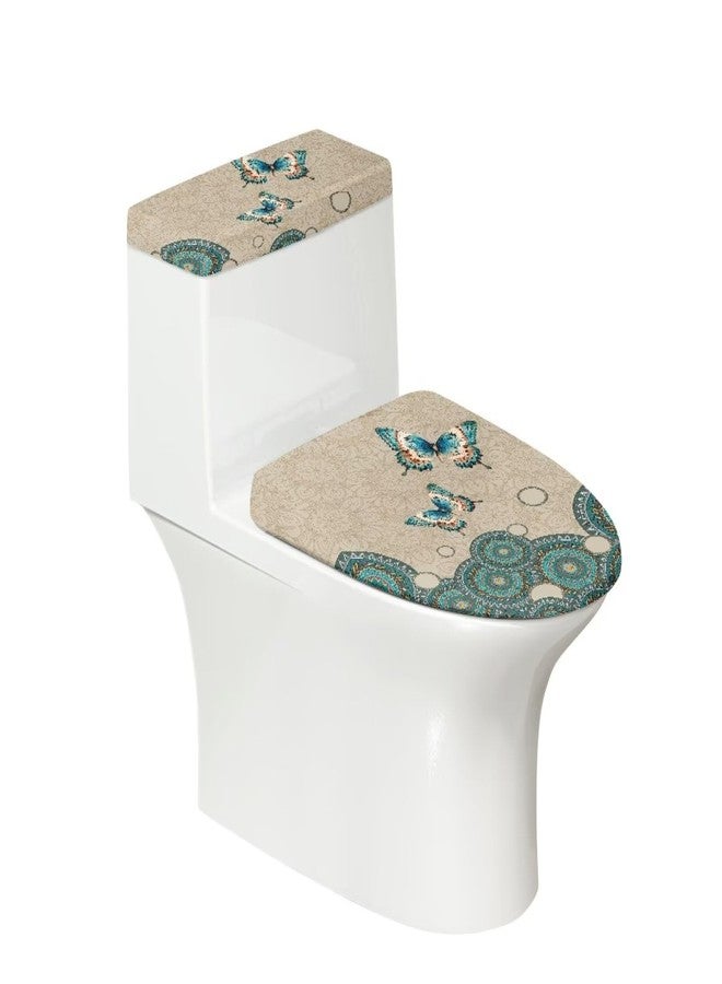 Daulesho Swallowtail Butterfly Bathroom Toilet Seat Cover Set, Ethnic Mandala Floral Toilet Lid Cover Tank Cover, Turquoise Aesthetic Butterflies Durable Indoor Universal Fit - Image 1