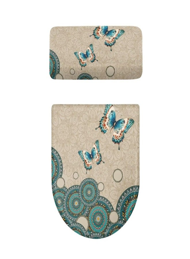 Daulesho Swallowtail Butterfly Bathroom Toilet Seat Cover Set, Ethnic Mandala Floral Toilet Lid Cover Tank Cover, Turquoise Aesthetic Butterflies Durable Indoor Universal Fit - Image 5
