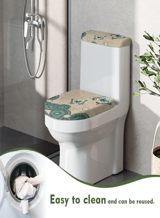 Daulesho Swallowtail Butterfly Bathroom Toilet Seat Cover Set, Ethnic Mandala Floral Toilet Lid Cover Tank Cover, Turquoise Aesthetic Butterflies Durable Indoor Universal Fit - Image 4