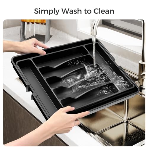ukeetap Extra Large Expandable Silverware Organizer, BPA-Free Food-Safe Cutlery Flatware Organizer, Kitchen Utensil Drawer Organizer, Adjustable Silverware Holder for Spoons Forks Knives, Black - Image 5