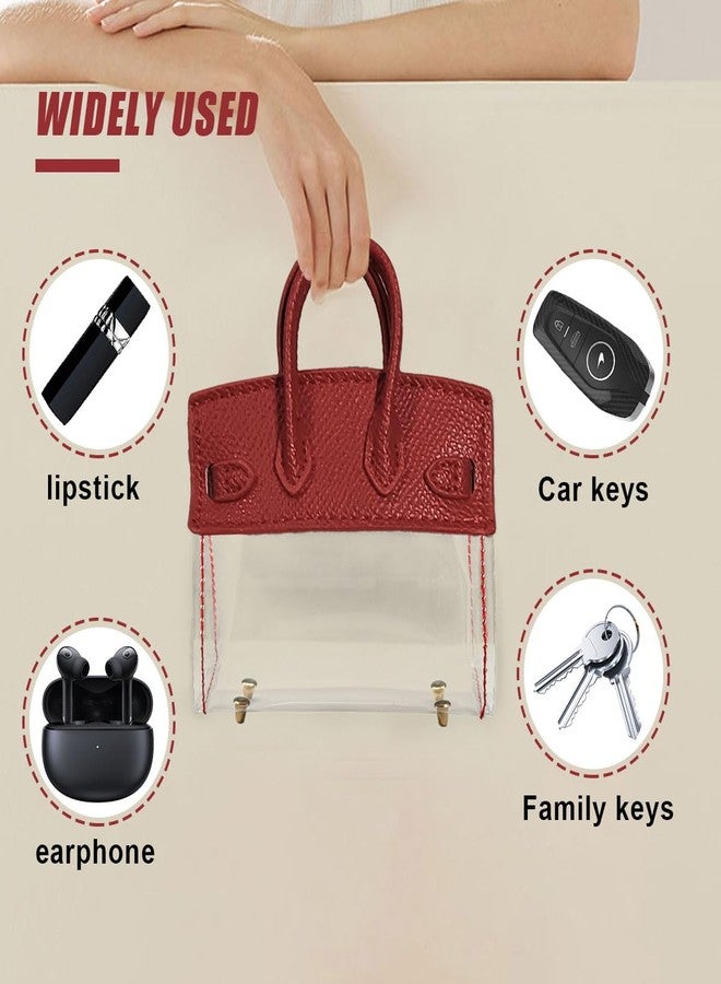 DUSCOKE Mini Creative Handbag Car Key Case, Exquisite Transparent Key Chain Holder Bag, Cute Key Fob Keychain Case Small Handbag for Woman Girl (Red) - Image 4