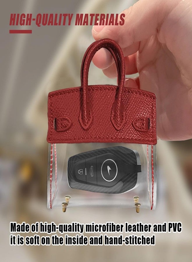 DUSCOKE Mini Creative Handbag Car Key Case, Exquisite Transparent Key Chain Holder Bag, Cute Key Fob Keychain Case Small Handbag for Woman Girl (Red) - Image 3
