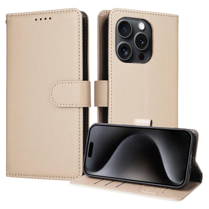 Protective Case | Beige | Shockproof Cover for iPhone 14 / 14 Plus / 14 Pro / 14 Pro Max | Card Holder | Kickstand - Image 1