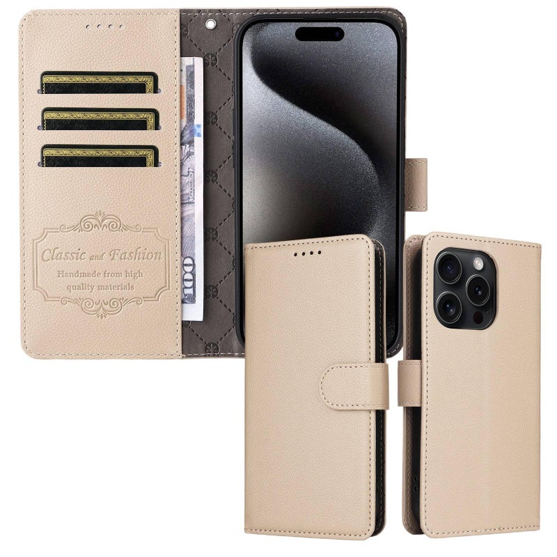 Protective Case | Beige | Shockproof Cover for iPhone 14 / 14 Plus / 14 Pro / 14 Pro Max | Card Holder | Kickstand - Image 3