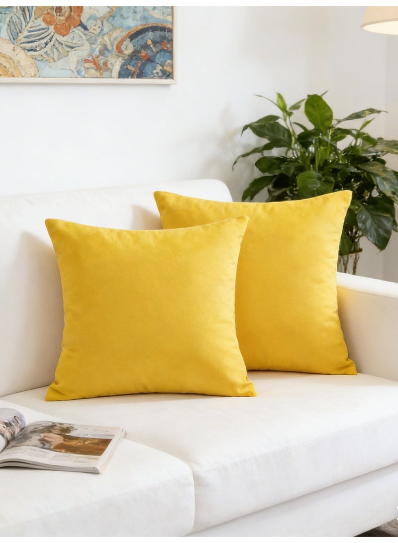 Throw Pillow Covers Yellow Set of 2 40x40cm Fall Pillow Covers, Soft Velvet Farmhouse Neutral Decorative Pillowcases for Couch Sofa Bed, Home Decor, Modern Cushion Covers - Image 1
