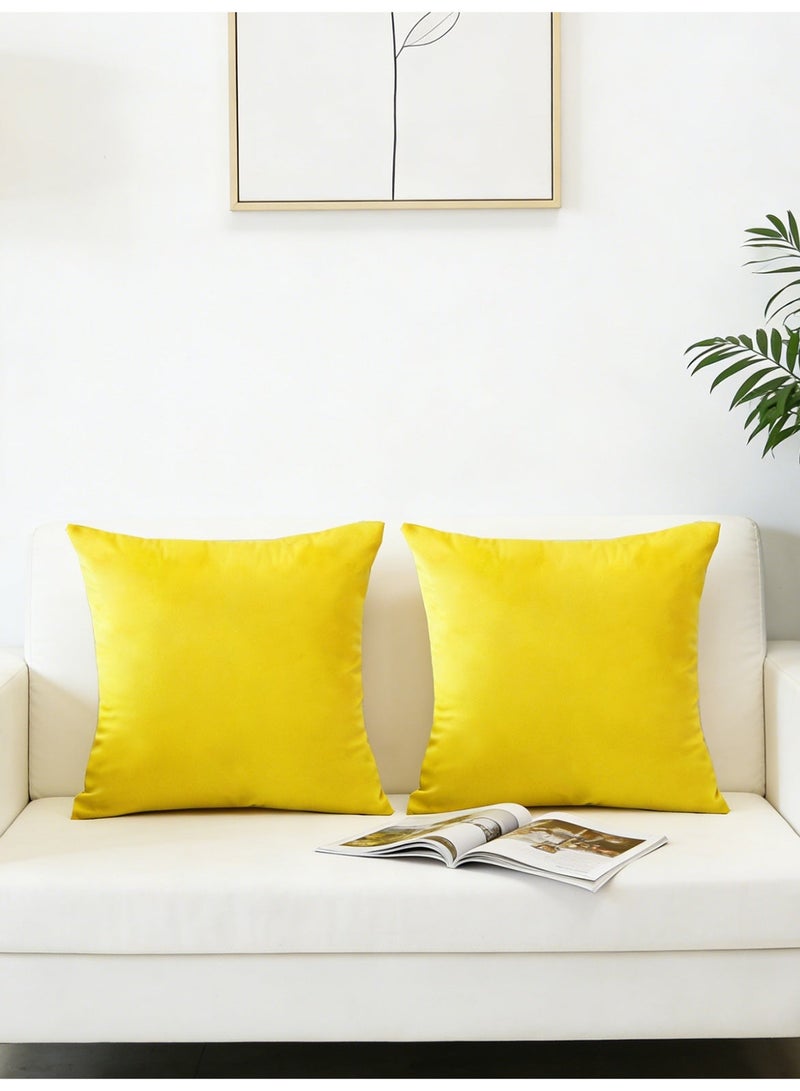 Throw Pillow Covers Yellow Set of 2 40x40cm Fall Pillow Covers, Soft Velvet Farmhouse Neutral Decorative Pillowcases for Couch Sofa Bed, Home Decor, Modern Cushion Covers - Image 5