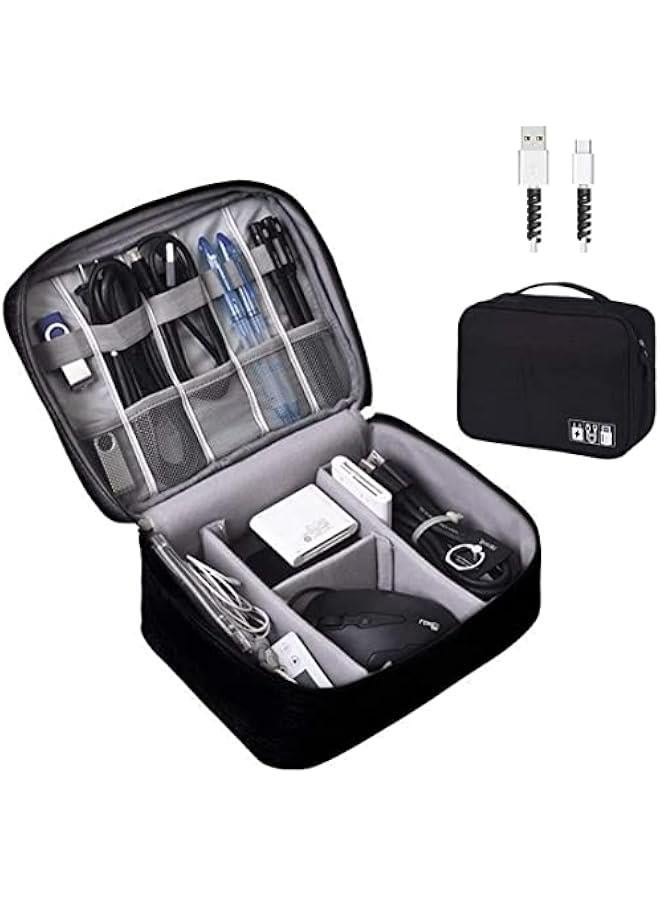 Electronics Organizer,  Electronic Accessories Bag Travel Cable Organizer Three-Layer for iPad Mini, Kindle, Hard Drives, Cables, Chargers  - Image 1
