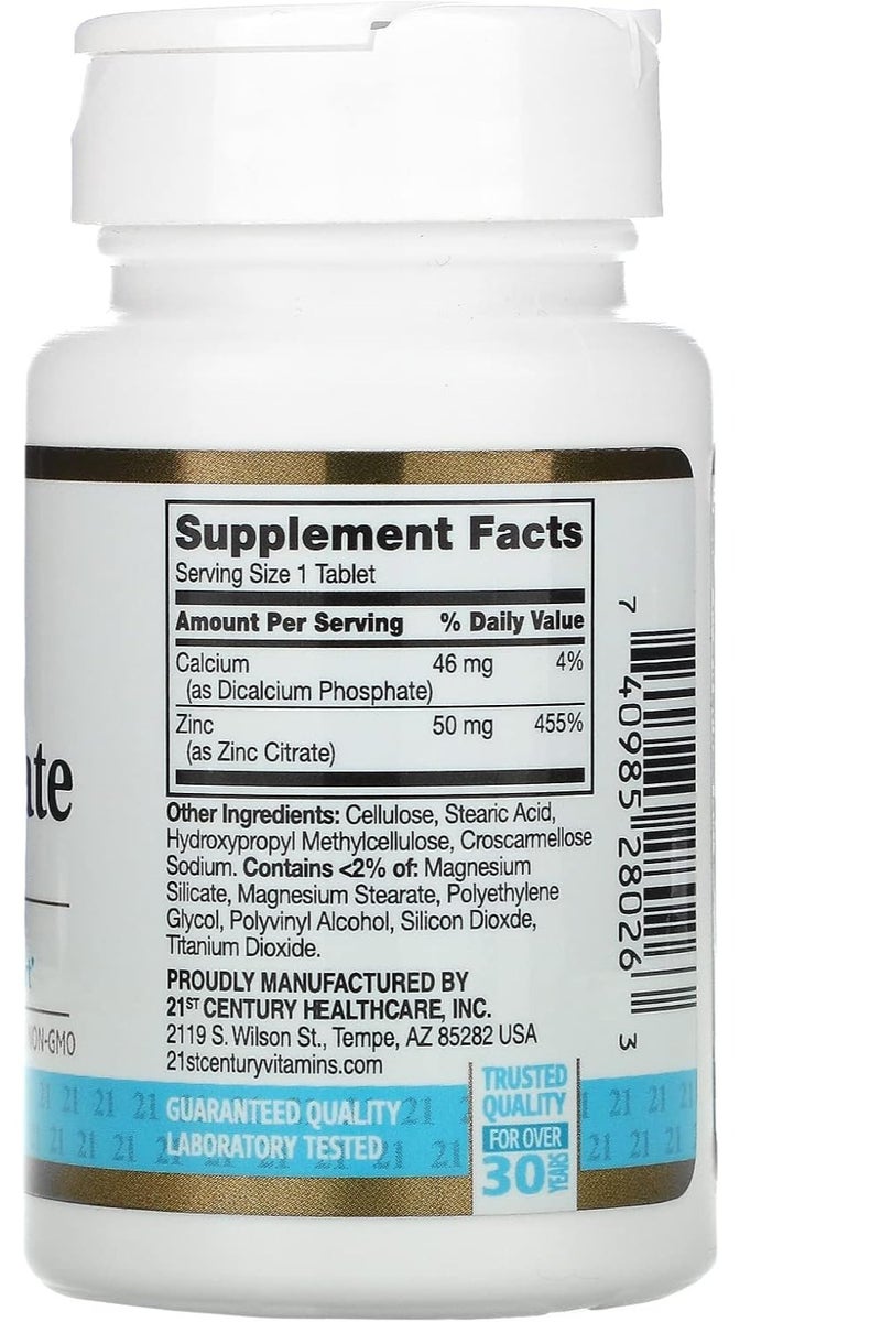 21st Century Zinc Citrate Tablets 50mg, 60 Count 2 months supply - Image 2