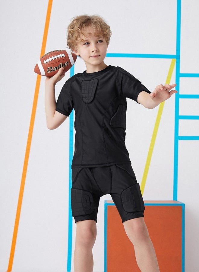 Topeter Kids Padded Compression Shirt w/ 6 Pads for Parkour Rugby Baseball Extreme Exercise Suit for Boys YL Black - Image 2