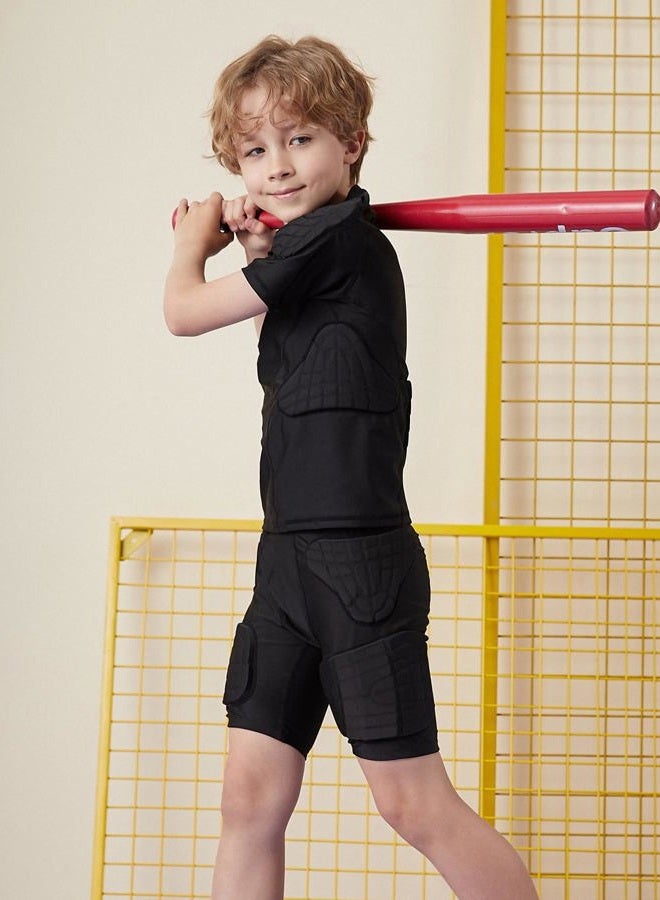 Topeter Kids Padded Compression Shirt w/ 6 Pads for Parkour Rugby Baseball Extreme Exercise Suit for Boys YL Black - Image 4