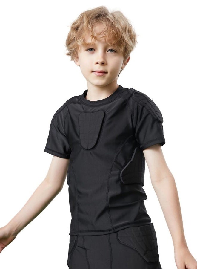 Topeter Kids Padded Compression Shirt w/ 6 Pads for Parkour Rugby Baseball Extreme Exercise Suit for Boys YL Black - Image 1