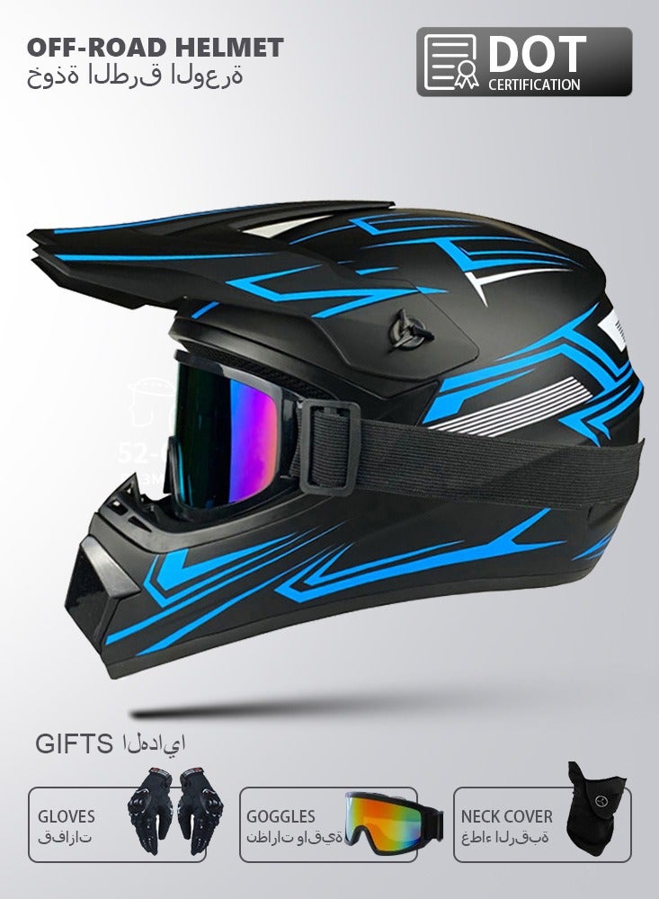 Generic Off-road helmet full face helmet with goggles professional racing helmet Blue line  - Image 1