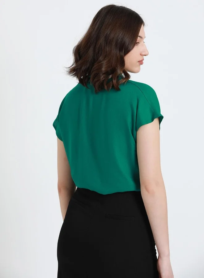 Dennis Lingo Regular Fit Green Viscose Moss Top V-Neck