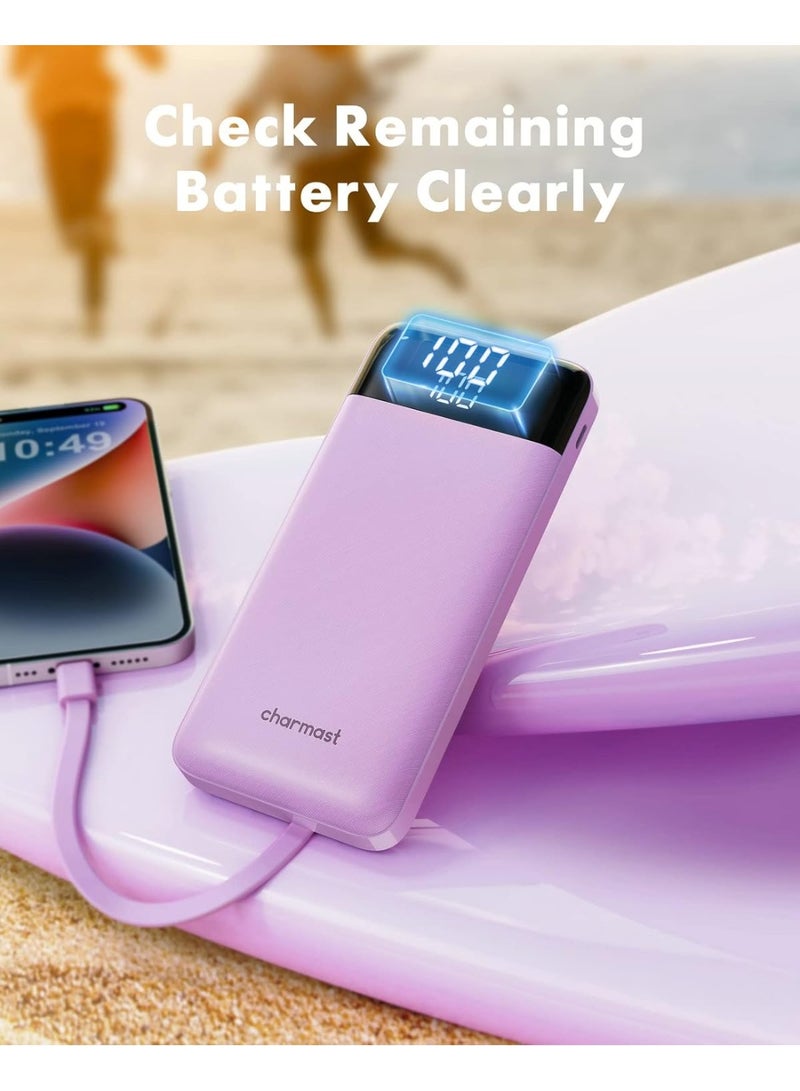 Charmast Portable Charger with Built in Cables, Portable Charger with Cords Wires Slim 10000mAh Travel Essentials Battery Pack 6 Outputs 3A High Speed Power Bank for iPhone Samsung Pixel LG Moto iPad (Purple) - Image 4