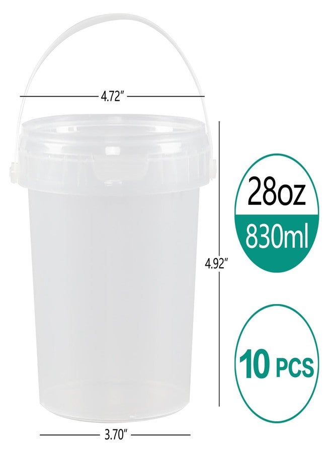 Xyskin 10 Pack Round Plastic Bucket Food Storage Containers, 28 oz Deli Containers with Lid and Handle, Clear Storage Jars Mini Storage for DIY Slime Making, Candy, Art Crafts, Ice Cream, Soup - Image 2